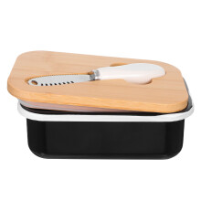 3Pcs Home Use Butter Holder with Lid Iron Wood Stainless Steel Design