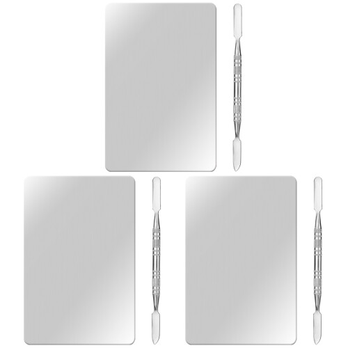 3Sets Compact Silver Makeup Mixing Tray with Spatula for Nail Art Use 1