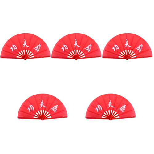 5Pcs Red Durable Foldable Fan Holiday Performance Hand Fan 2