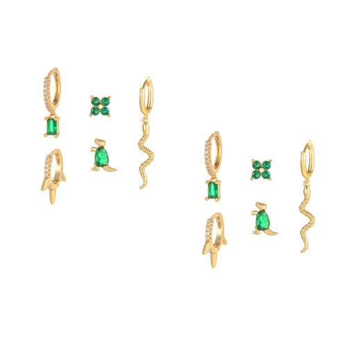 Groene Oorbellen Set Zirkonia Hoepels Studs Piercing 2
