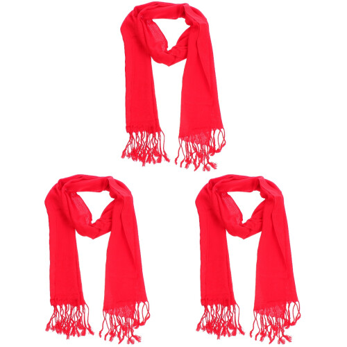 3Pcs Child Neck Warmer Red Solid Color Imitation Cashmere Scarf 2