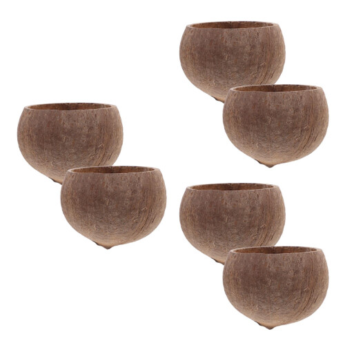 6Pcs Pet Feeding Bowls Coconut Shell Large Capacity Dark Brown Set 1