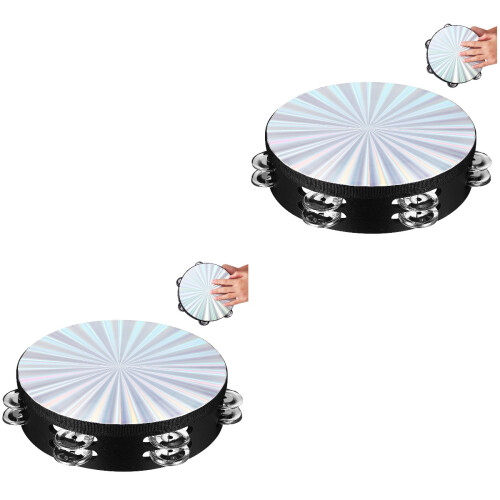 2Pcs Handheld Double Rows Tambourine Musical Instrument for Stage Use 2