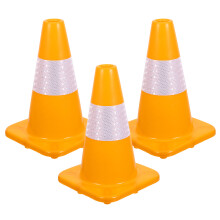3St Gele Plastic Verkeerskegels Met Reflecterende Band Voor Buiten