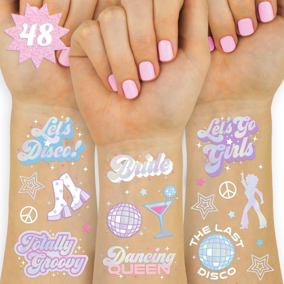 Xo, Fetti Last Disco Temporary Tattoos - 48 Foil Styles | Bachelorette Party Decoration, Bridesmaid Favor Bride To Be Gift + Bridal Shower Supplies
