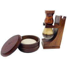 G.B.S Men's Wood Shaving Bowl and Shave Brush with Stand Set Christmas Gift for Men Stocking Stuffer Grooming Kit