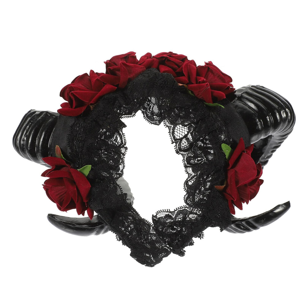 Beaupretty Unisex Gothic Restyle Sheep Horn Headband,Devil Floral Hornsn Headpiece Hair Accessories Hair Hoops Headdress For Halloween Cosplay