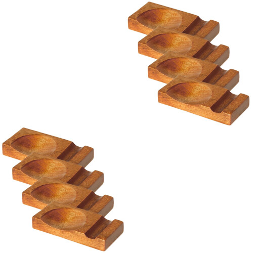 8Pièces Repose-Baguettes Cuillères Bois Support Utensiles Marron 2