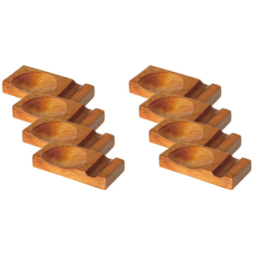8Pièces Repose-Baguettes Cuillères Bois Support Utensiles Marron 1