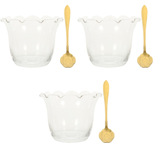 3Sets Transparent Glass Bowls with Spoon Practical Breakfast Cups 2