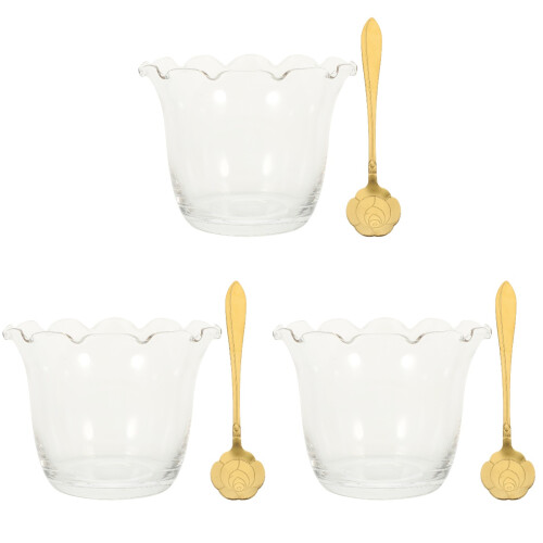 3Sets Transparent Glass Bowls with Spoon Practical Breakfast Cups 1