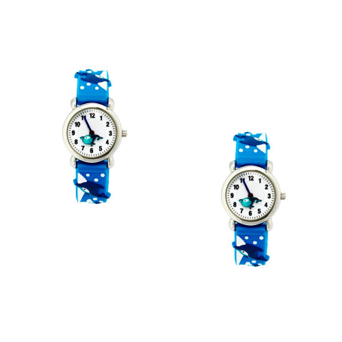 2Stk Kinderuhr Cartoon PVC Strap Elastisch Dunkelblau 1