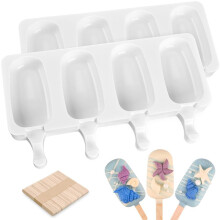 Pacote com 2 Moldes de Silicone para Picolé Caseiro, 4 Cavidades, Moldes Grandes para Cake com 100 Palitos de Madeira para Sorvete