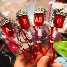 60 Pcs Blood Type A B O AB Plasma Pack Blood Bag PVC Pendant DIY Jewelry Making Gift Charm Keychain Accessory Keyring
