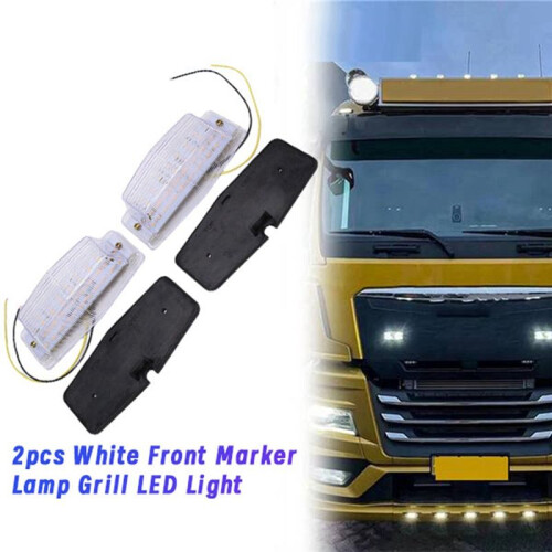 2pcs White Retro Front  Lamp Grill LED Light for  Truck Lorry Front Double Burner Style Indicator Light 1