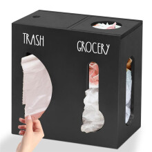 2 in 1 Grocery Bag Holder Trash Bag Dispenser, Wood Trash Bag Holder, Garbage Bag Holder Wall Mount,for Plastic Bags A
