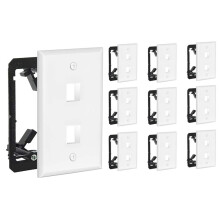 2 Port  Wall Plate, 10-Pack, Includes Low Voltage Mounting Brackets, for RJ45, Ethernet and Other Keystones