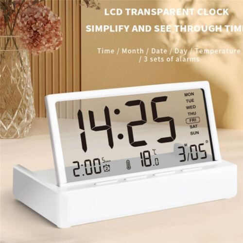 Foldable Alarm Clock Organic Glass Material with 3 Alarms Setting Temperature/Calendar/Week Display Desktop Decoration 2