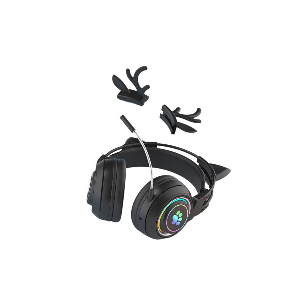 Cute Antlers Cat Ear Wireless Headphone Gamer Earphone Gaming Headset With Rgb For Kid Light/Black 4713157312198