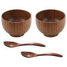 4 Piezas Tazón Y Cuchara Hechos A Mano De Madera Para Arroz Miso Sirviendo A Casa Vajilla De Cocina