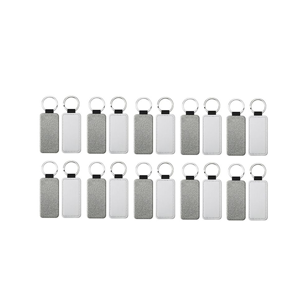 Silver 20Pack Sublimation Blanks Keychain Glitter Pu Leather Keychain Heat Transfer Keyring Sublimation Keychains Blank