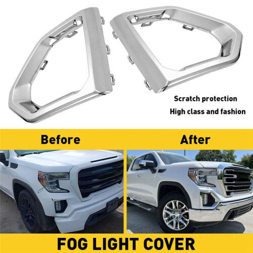 For  Sierra 2019-2021 Denali SLT Front Fog Light Outer Bezel Cover Chrome Set 2