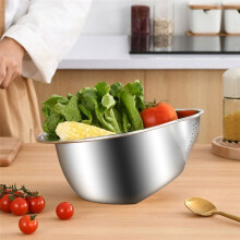 Rice Washer Strainer Bowl Stainless Steel Rice Washing Bowl Rice Colander Fruit and Vegetable Strainer Kitchen Tool B