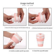 Tasse de Pliable en Silicone Bleu Clair-Tasse de Camping, Tasse D'Eau Pliable, Gobelet pour Adulte avec Couvercle,