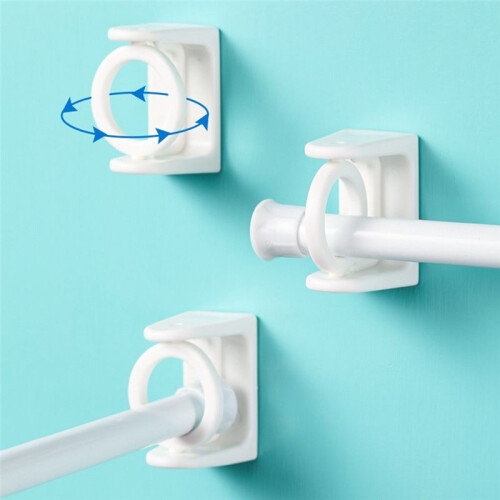 10Pcs Curtain Rod Holder Clamp Hooks Self Adhesive Clothes Rail Bracket 360 Rotation Triangle Ring Adjustable Hooks
