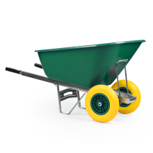 KCT 200L Wheelbarrow Green Plastic Heavy Duty Garden Barrow 2 Twin Wheel Puncture Proof Solid Tyre Large Builder Equestrian Stable Yard Big Horse
