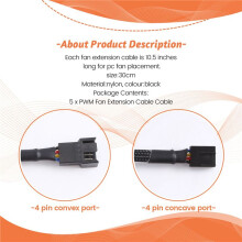 PWM Fan Extension Cable - 11.8 Inch PC Fan Extension Cable Compatible with ATX Case 3 Pin & 4 Pin Cooling Fans Durable