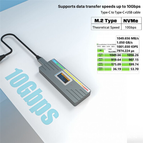 M.2 NVMe /  SSD Enclosure, USB 3.2 Gen 2 10Gbps, External M2 Adapter Case Support M-Key B +M Key UASP RTL9210 2