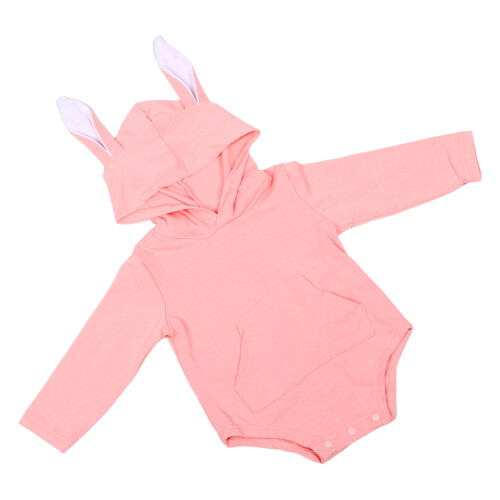 3Pièces Combinaisons Bébé Rose Coton À Longues Oreilles 1