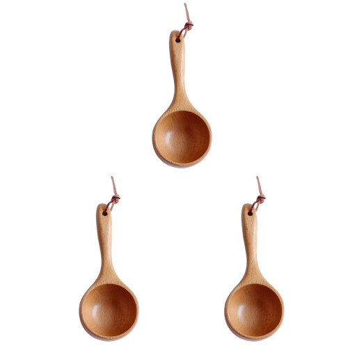3Pcs Brown Wooden Water Scoop Lightweight Practical Kitchen Accessory 2