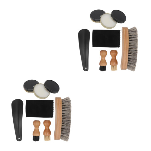 2Sets Schuhreiniger-Set Mit Schwarzer Creme Holzbürsten 2