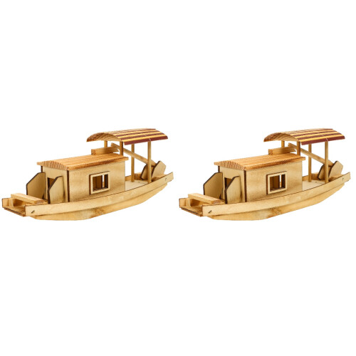 2St Lichtbruine Houten Boot Desktop Ornament Creatief 2