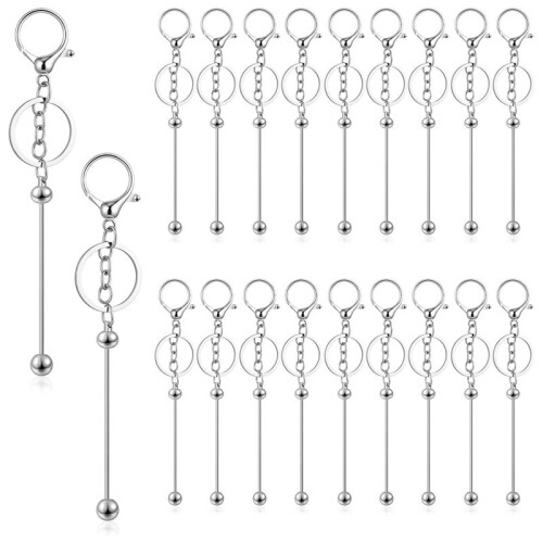 20 Pcs Beadable Keychains Bars, Metal Beaded Keychain Bar, Blank DIY Keychains for Beads Beaded Keychain Making Kit 1