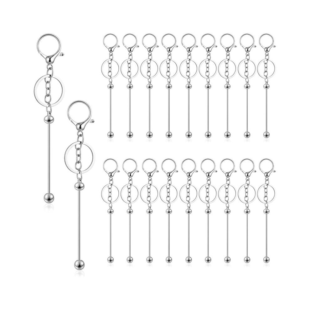 20 Pcs Beadable Keychains Bars, Metal Beaded Keychain Bar, Blank Diy Keychains For Beads Beaded Keychain Making Kit 4712411546676