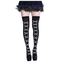 (Style D) Skeleton Halloween Silk Stockings Woman Black Knee High Socks House Ghost Props
