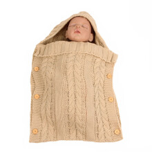 (Beige)Sacco a pelo in maglia bambino autunno inverno bottoni passeggino sacco a pelo