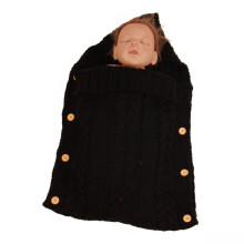 (Black)Sacco a pelo in maglia bambino autunno inverno bottoni passeggino sacco a pelo