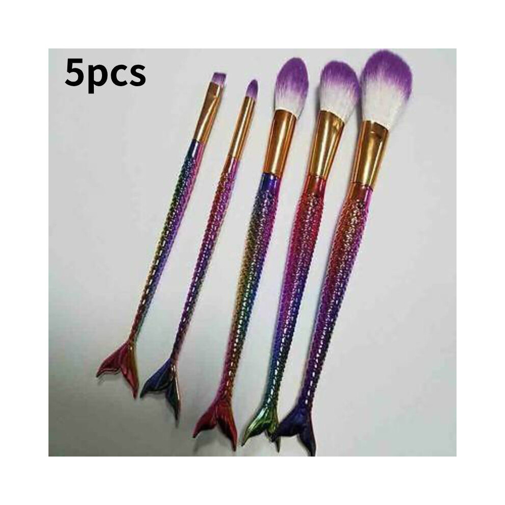 (5pcs Purple) Mermaid Makeup Brush Set Foundation Eyeshadow Brushes Tool Cosmetic Durable