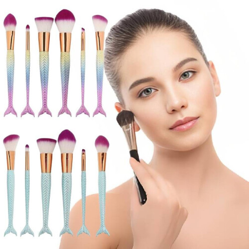 (6pcs Light Blue)Mermaid Makeup Brush Set Foundation Eyeshadow Brushes Cosmetic Durable Tool 1