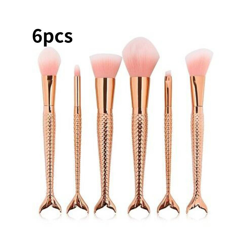 (6pcs Rose Gold) Mermaid Makeup Brush Set Foundation Eyeshadow Brushes Tool Cosmetic Durable