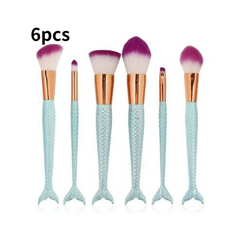 (6pcs Light Blue) Mermaid Makeup Brush Set Foundation Eyeshadow Brushes Tool Cosmetic Durable