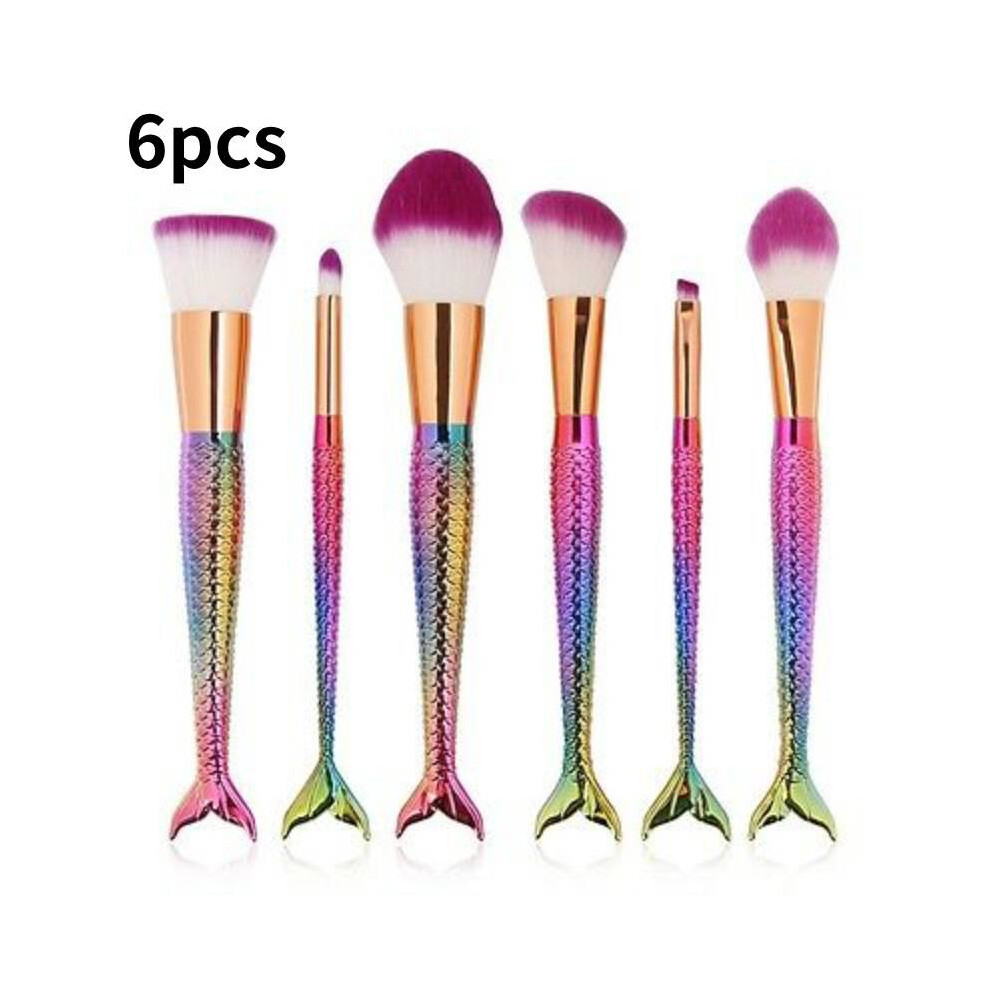 (6pcs Purple) Mermaid Makeup Brush Set Foundation Eyeshadow Brushes Tool Cosmetic Durable