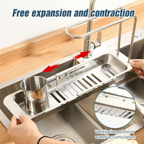 Stainless Steel Draining Rack Expandable Sponge Holder for Kitchen Sink Dish Drying Rack for Kitchen Counter B 1