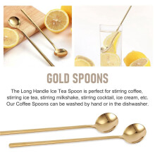8PCS 6.7 Inches Coffee Spoons, Stirring Spoons, Tea Spoons Long Handle, Gold Teaspoons, Gold Spoons, Ice Tea Spoons