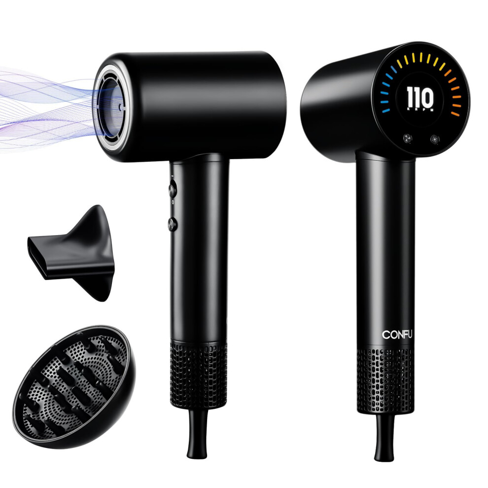 Confu Hair Dryer, 110000 Rpm Fast Drying Blow Dryer With Magnetic Diffuser And Concentrator, Professional Lightweight Ionic Hair Dryer For Women And M