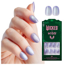 WICKED X KISS Press On Nails, Ozdust Lichtpaars, Korte Ovalen, Waterproof, Chip Proof, 28 Nepnagels, Roze Gel Nagellijm (2g), Mini Nail
